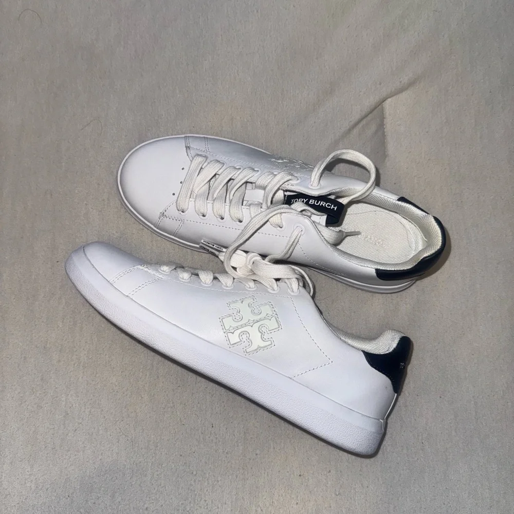 Tory Burch White and Navy Sneakers - Picture 2 of 3